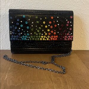 Kurt Geiger Black Clutch with Multicolor Rhinestones